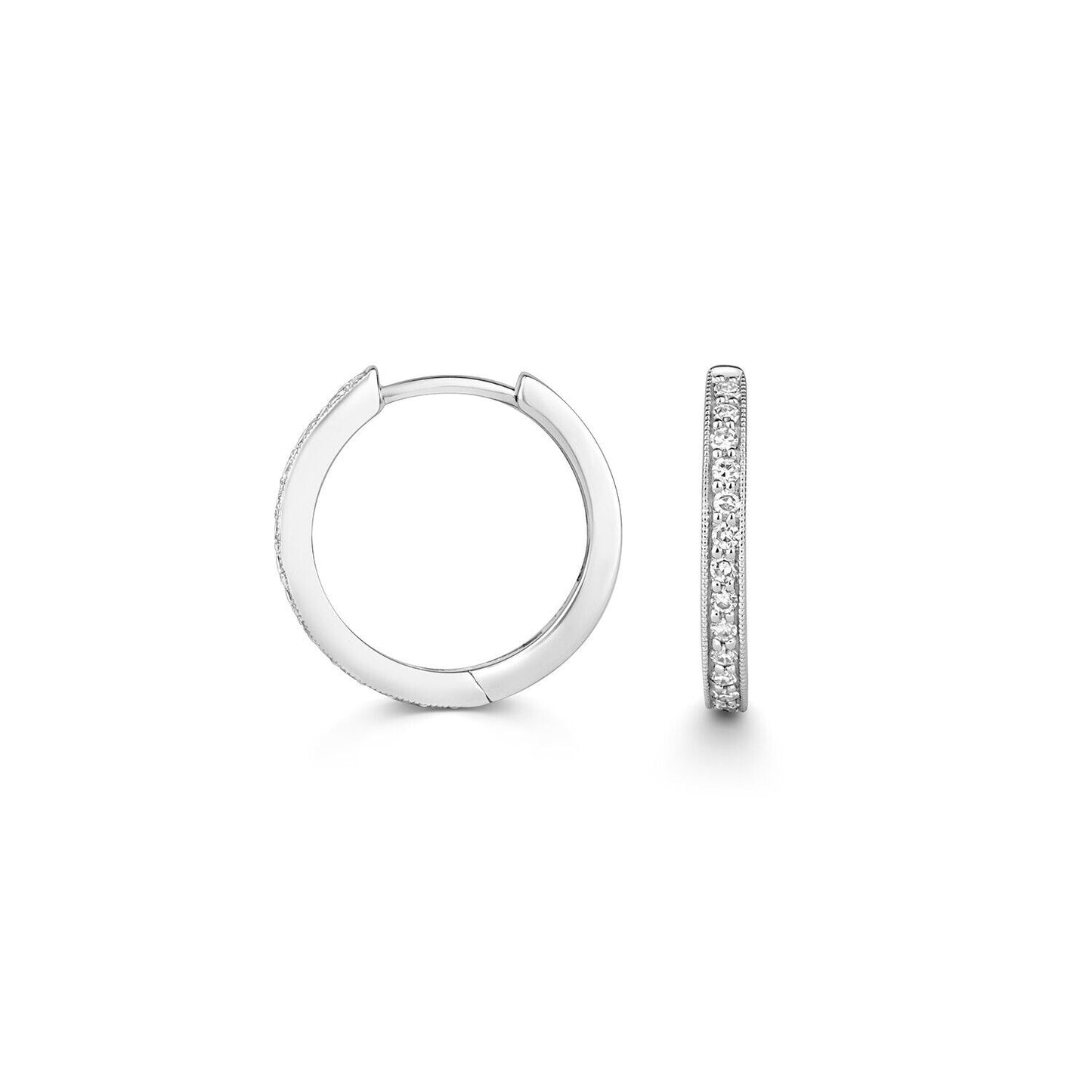 9ct White Gold Diamond Huggie Earrings 15mm Hoop Real Premium Diamonds
