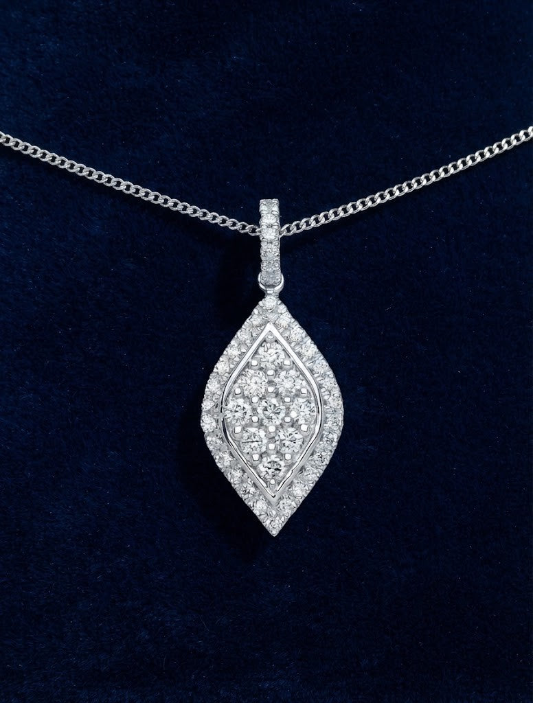 Real Diamond Marquise Pendant 18ct White Gold 18" / 45cm Chain 0.33ctw Diamonds