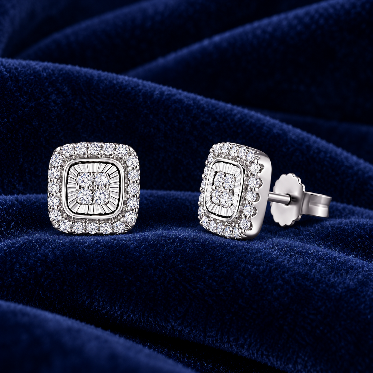 Real Diamond Square Earrings 9ct White Gold 0.33ctw Natural Mined Diamonds