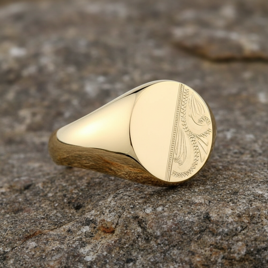 Yellow Gold Oval Signet Ring Very Heavy Weight Men's Hallmarked British Made