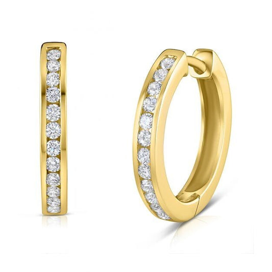 9ct Yellow Gold 0.50ct Diamond Hoop Earrings 19mm Diameter Channel Set