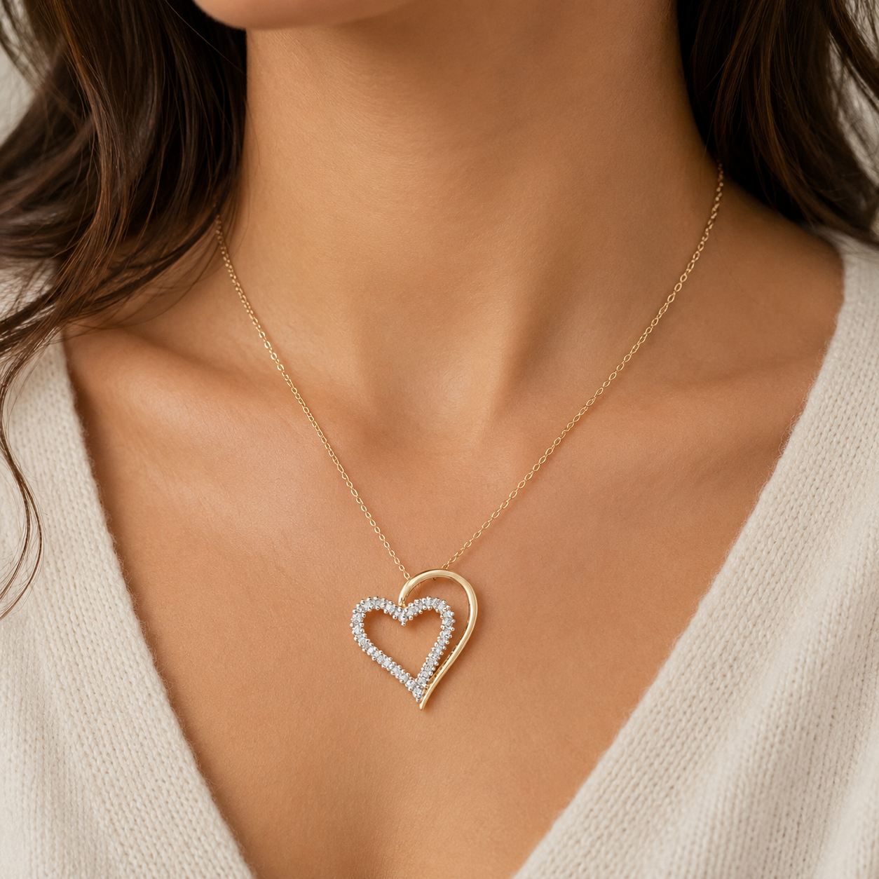 Natural Diamond Heart Pendant 9ct Gold 18" Chain Hallmark British Made