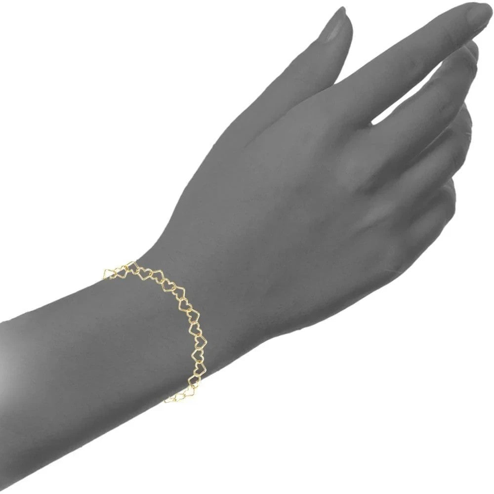Elegant Heart-Shaped Link Gold Bracelet 9ct Yellow Gold 375 Hallmark 19cm