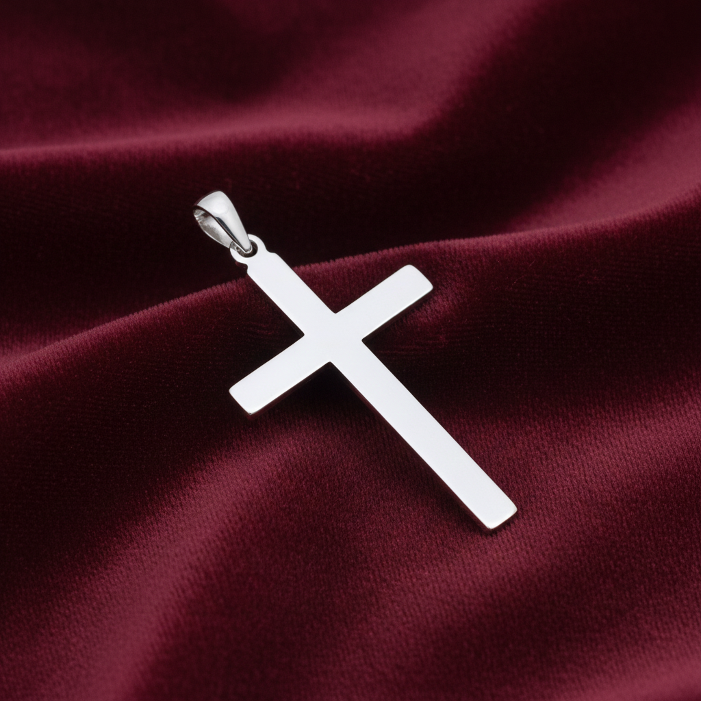 Sterling Silver Large Cross Pendant 925 Hallmark 48mm Rhodium Finish