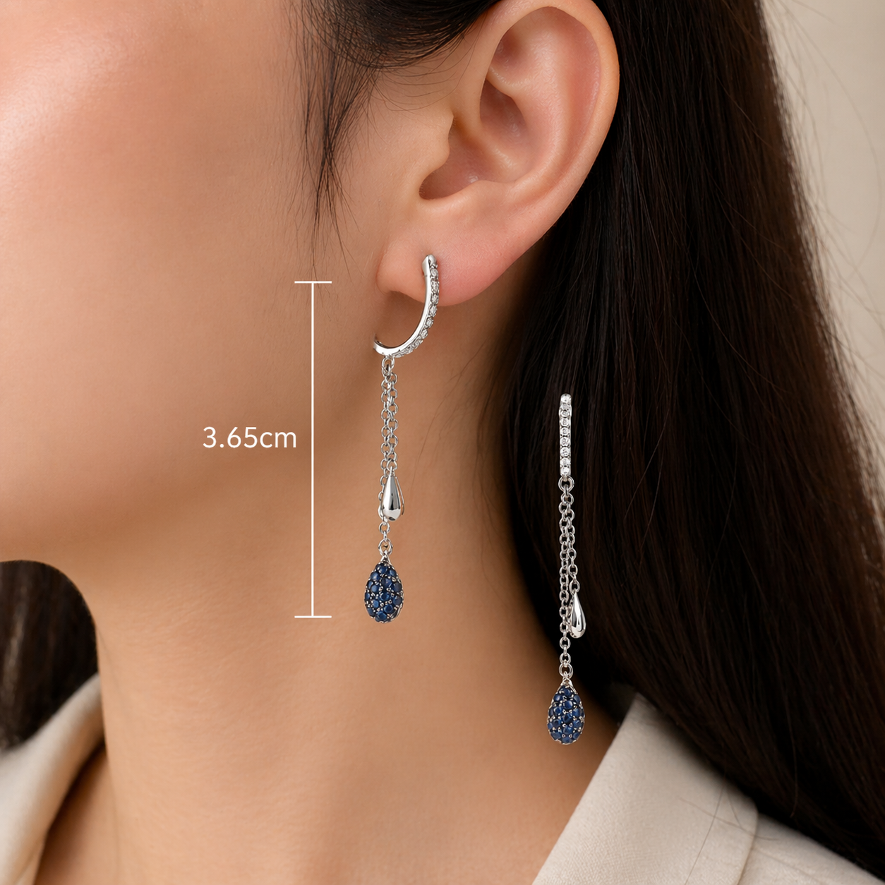 Natural Sapphire and Diamond Earrings Solid 9ct White Gold Teardrop Hallmarked