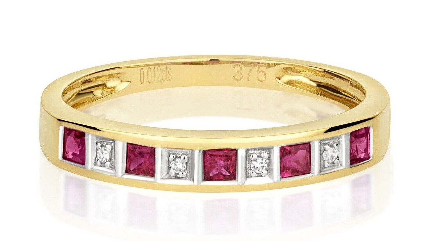 Real Ruby and Diamond Eternity Ring Solid Yellow Gold Square Anniversary Band