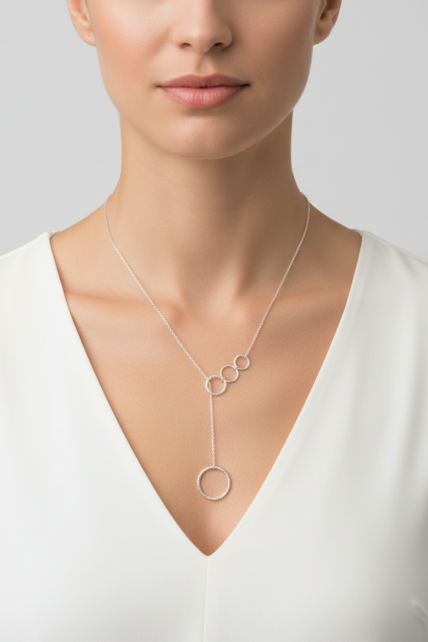 Silver Hoop Lariat Necklace Solid Sterling Silver 26" Length Hallmark Luxury Box