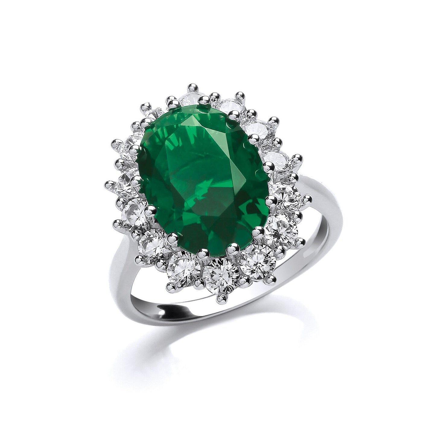 Large Emerald Cluster Ring Solid Sterling Silver 925 Cocktail Engagement