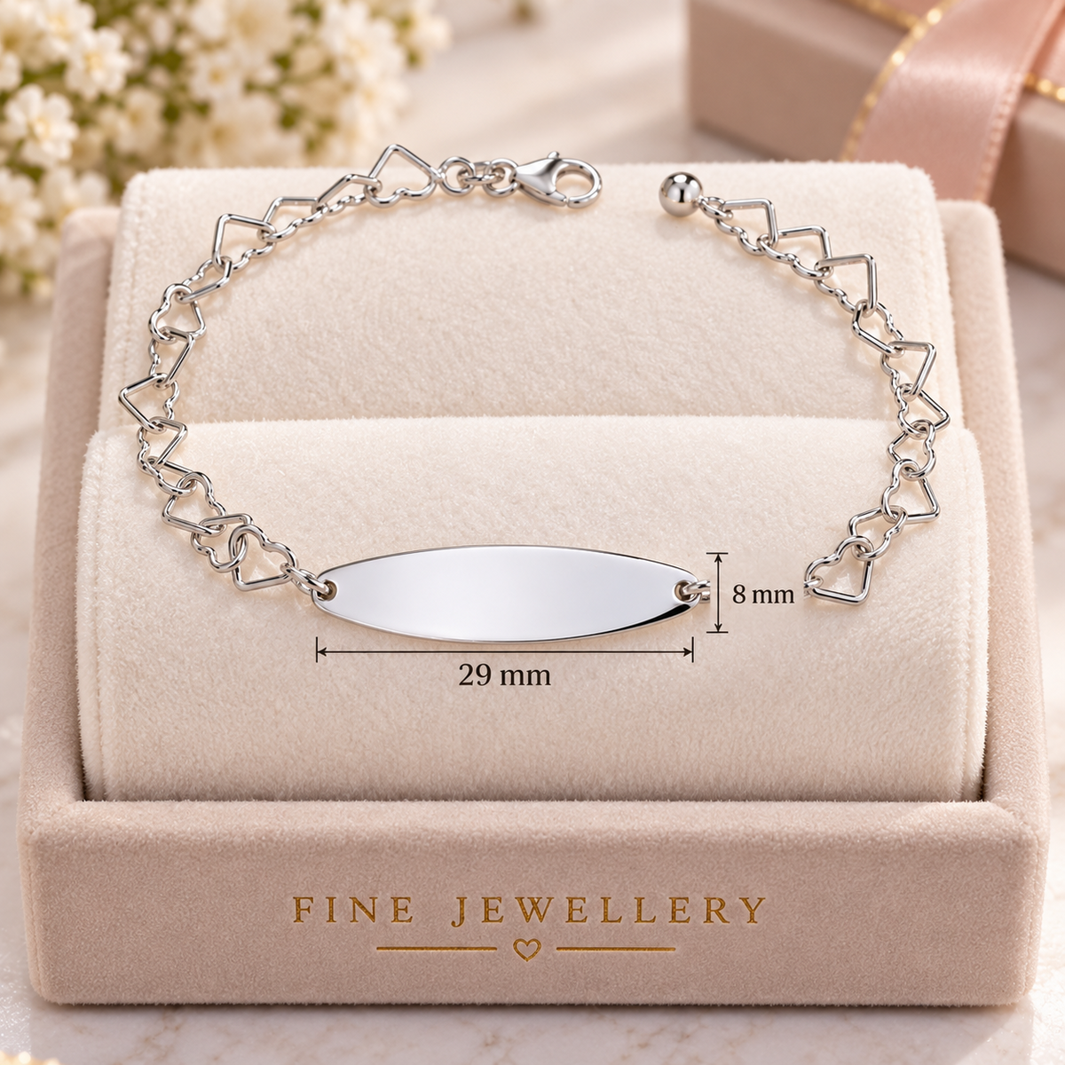 Sterling Silver Heart Link ID Bracelet Adjustable Lobster Clasp 925 Hallmark