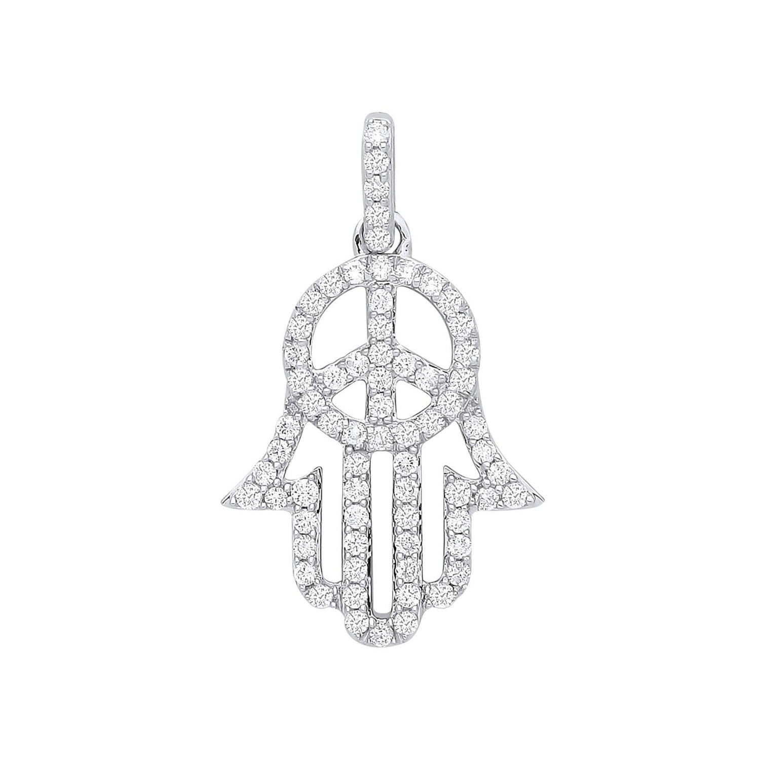 9ct White Gold 0.48ct Diamond Hamsa Hand Pendant Hallmarked