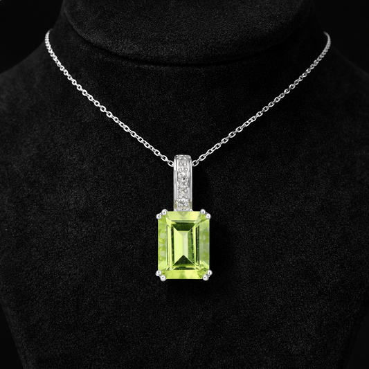 Natural Peridot Pendant With Diamonds 9ct White Gold 18" 46cm Length Chain
