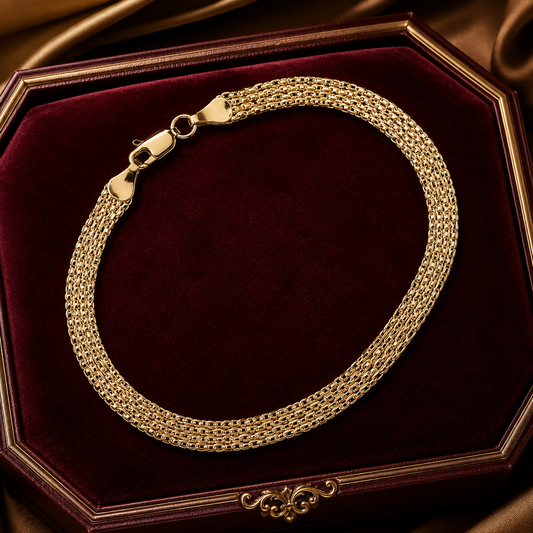 Elegant Multi-Row Gold Bismark Bracelet 9ct Yellow Gold 375 Hallmark 19cm