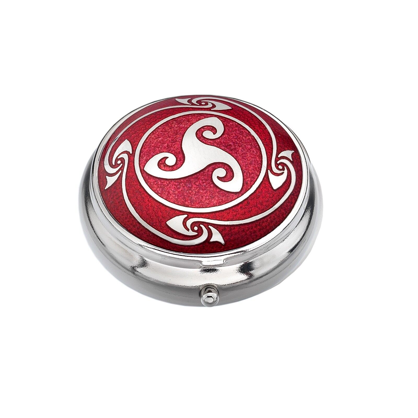 Pillbox Silver Plated Celtic Triskele Design Red Brand New and Boxed