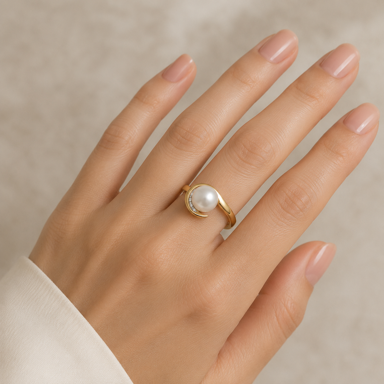 Elegant Freshwater Pearl Ring in 9ct Yellow Gold with Natural Diamond Accents