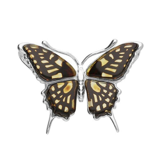 Real Amber Butterfly Pendant and Chain Solid Sterling Silver 925