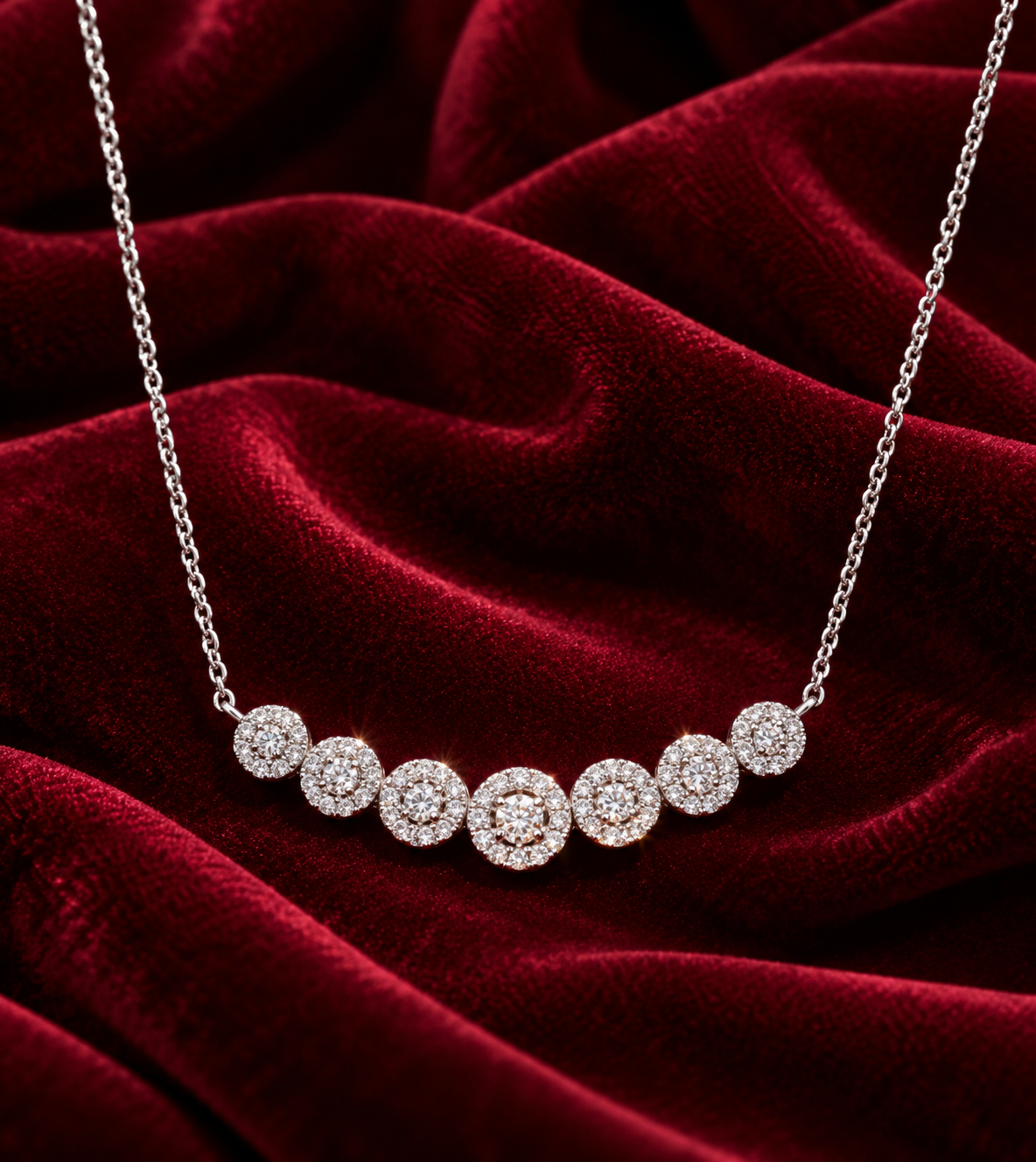 18ct White Gold Diamond Necklace 0.50ctw Halo Cluster Bar Design