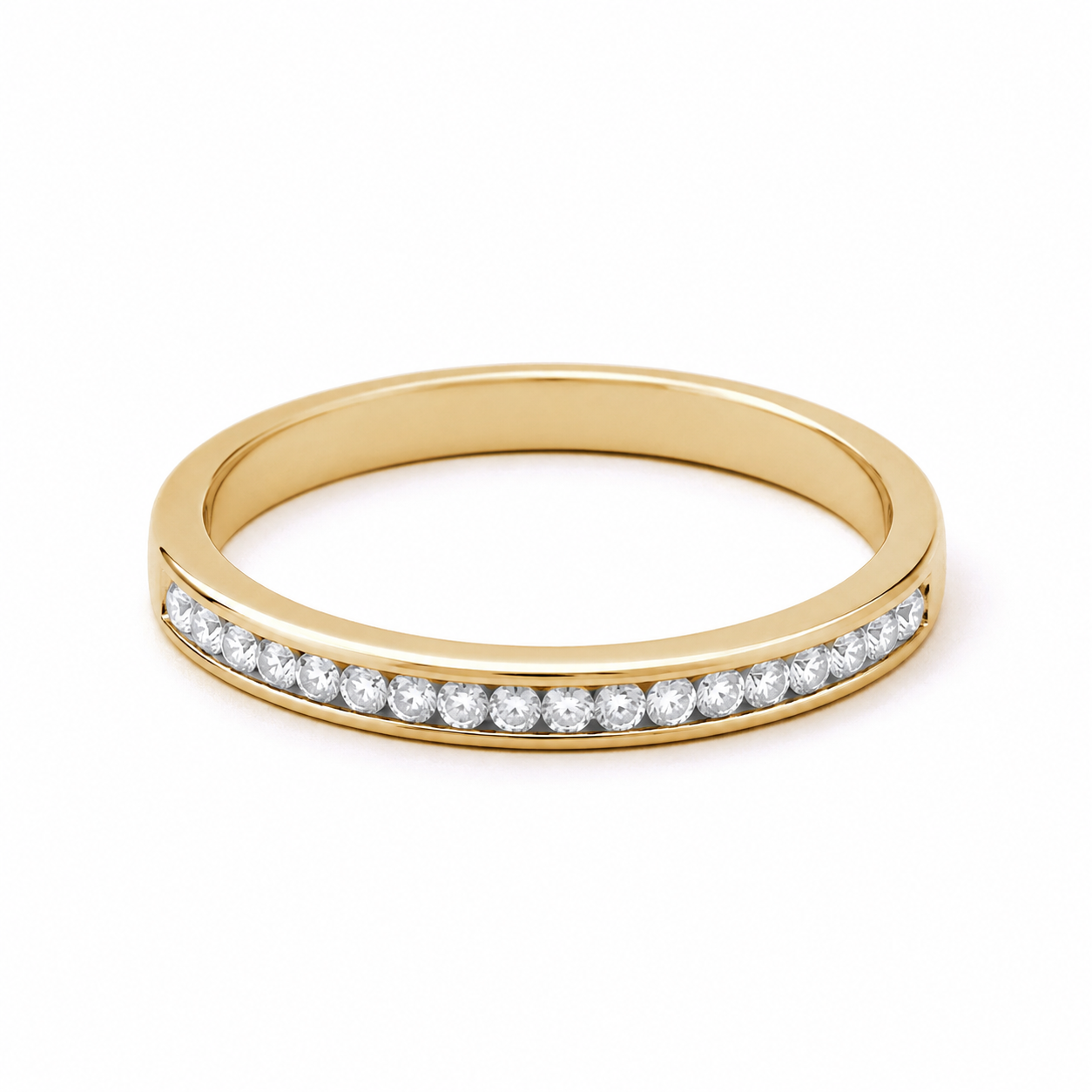 18ct Gold Eternity Band Ring Channel Setting on Solid Sterling Silver 925