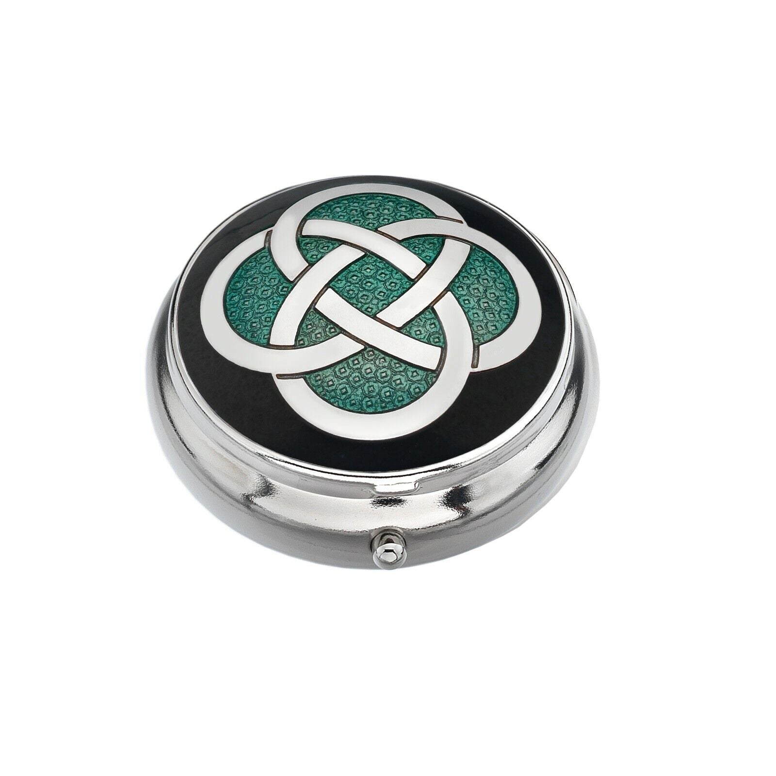 Pillbox Silver Plated Celtic  Design Black And Green Brand New and Boxed