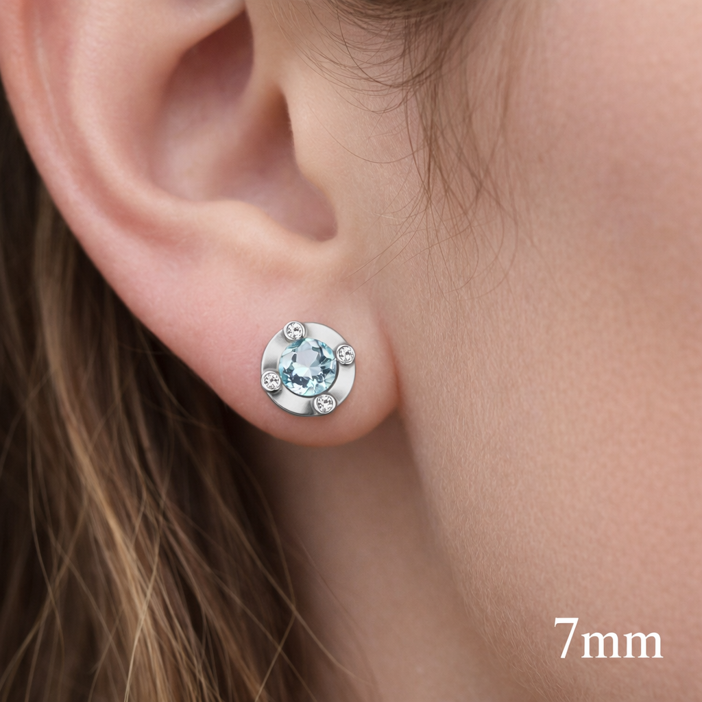 9ct White Gold Sky Blue Topaz and Diamond Solitaire Stud Earrings Hallmarked