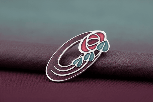 Oval Mackintosh Rose Brooch Purple & Red Silver Plated Brand New Gift Packaging
