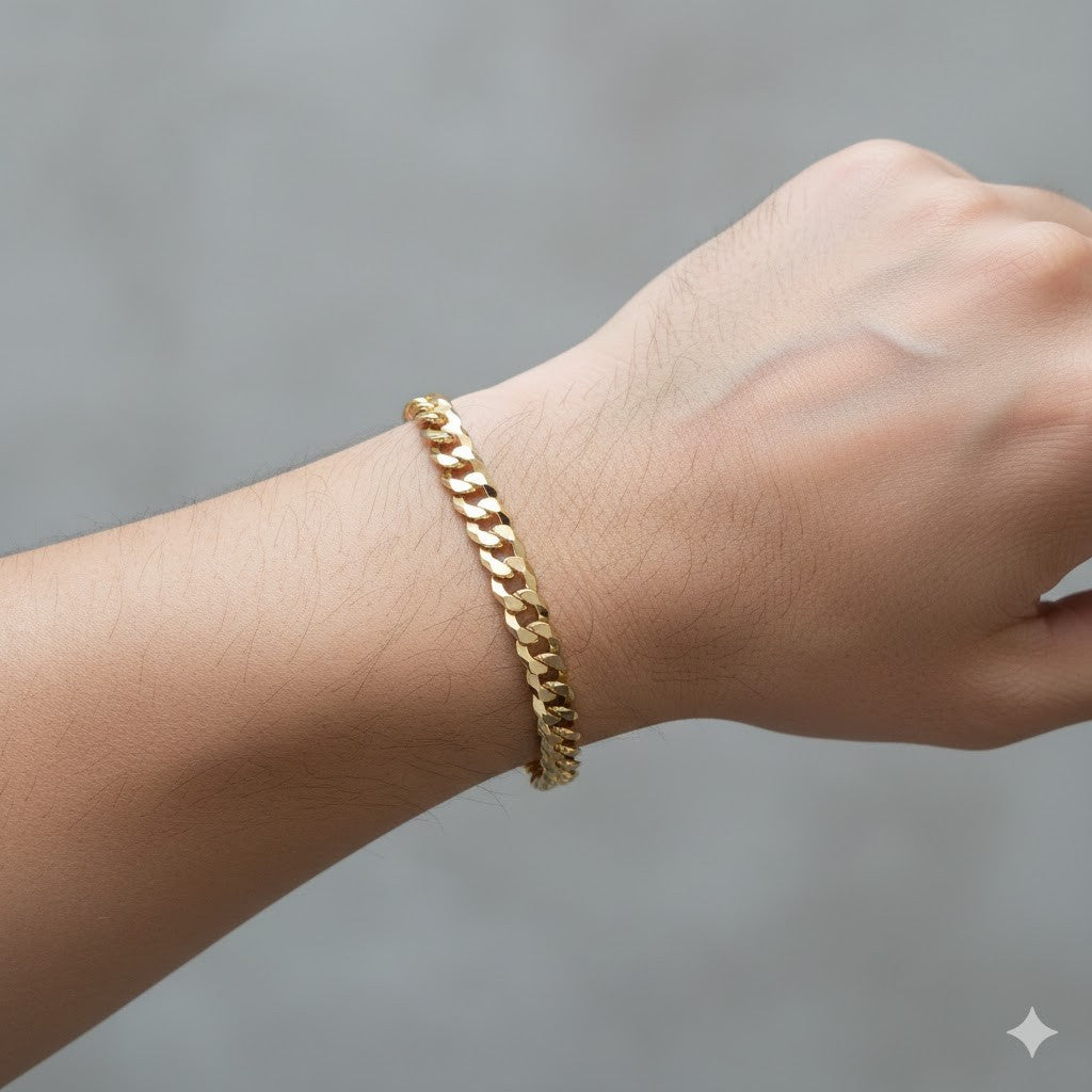 18ct Gold Men's Curb Bracelet on Solid Silver 8.5" British Made Hallmarked