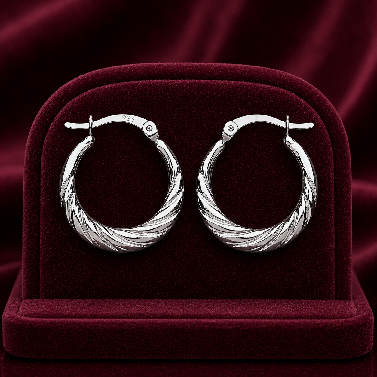 Sterling Silver Creole Hoop Earrings 925 Hallmark 20mm Diameter
