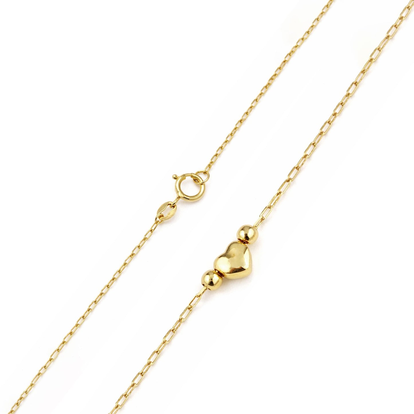 Minimalist Gold Heart Charm Bracelet 9ct Yellow Gold 375 Hallmark 19cm