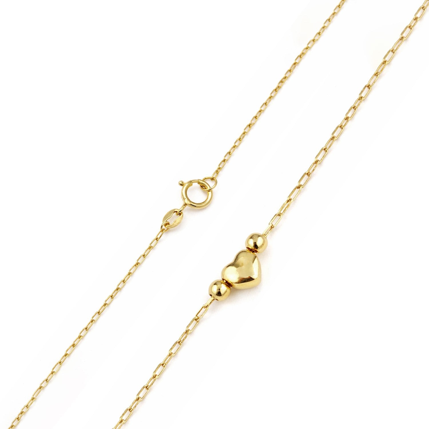 Minimalist Gold Heart Charm Bracelet 9ct Yellow Gold 375 Hallmark 19cm