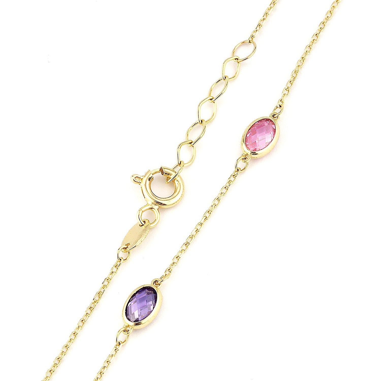 Multicolour Oval Gemstone Station Bracelet Yellow Gold 375 Hallmark 17.5-19cm