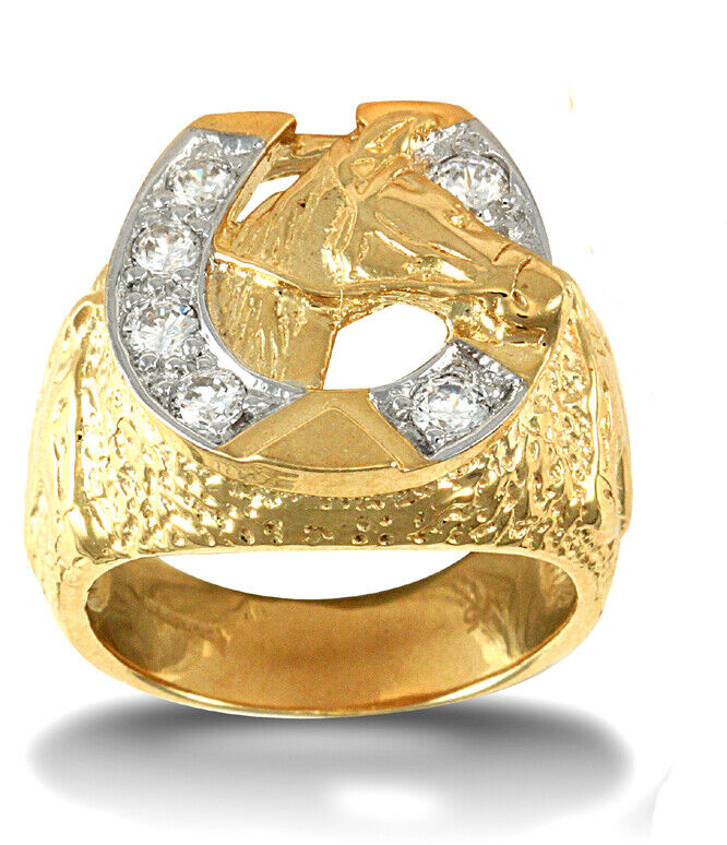 Yellow Gold Horseshoe Ring Men's HEAVY Solid 9 Carat Hallmarked British Made