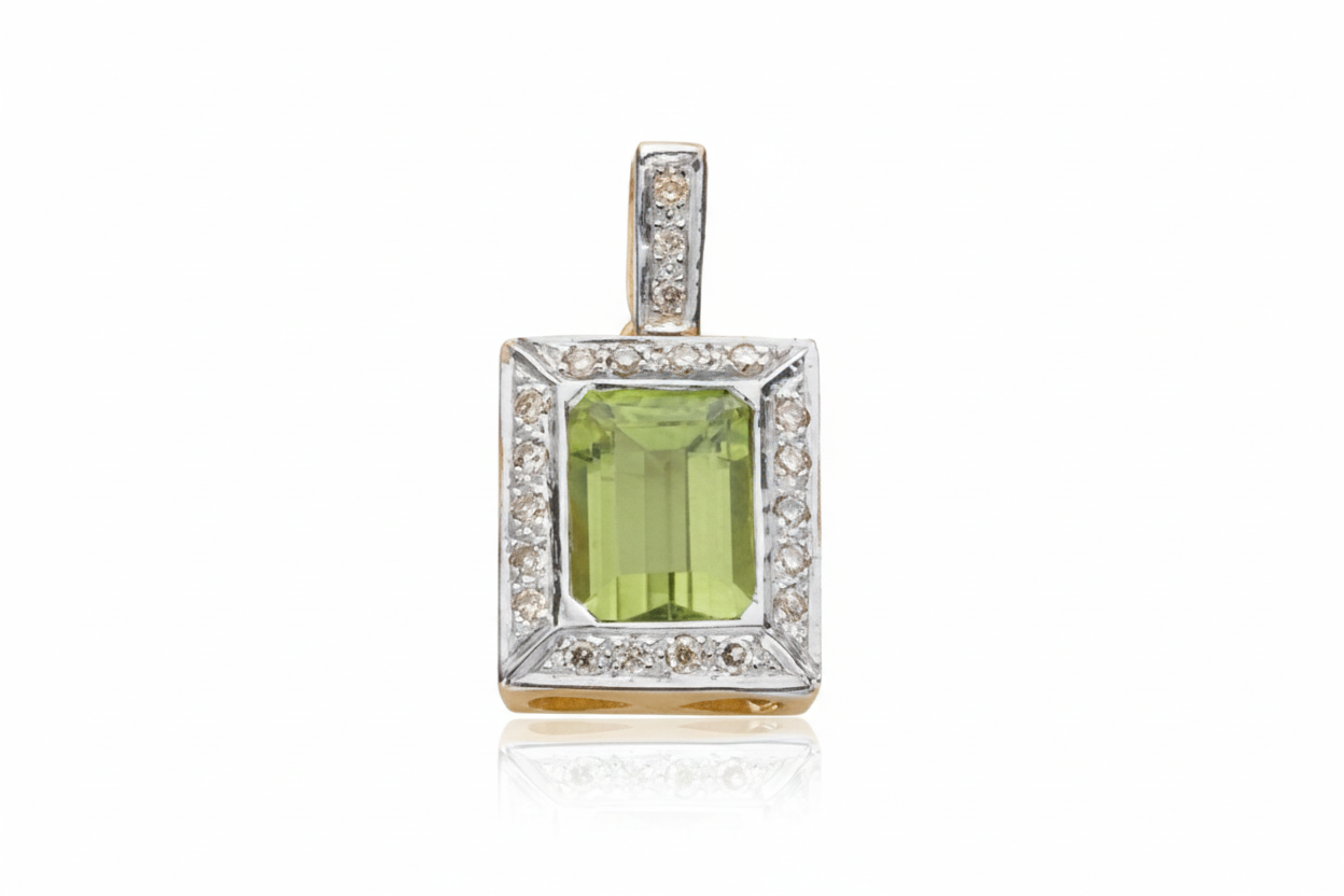 9ct Yellow Gold Peridot and Diamond Pendant