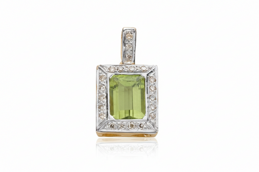 9ct Yellow Gold Peridot and Diamond Pendant