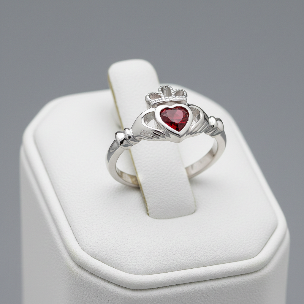 Sterling Silver Ruby Claddagh Ring 925 Hallmark Size K - S