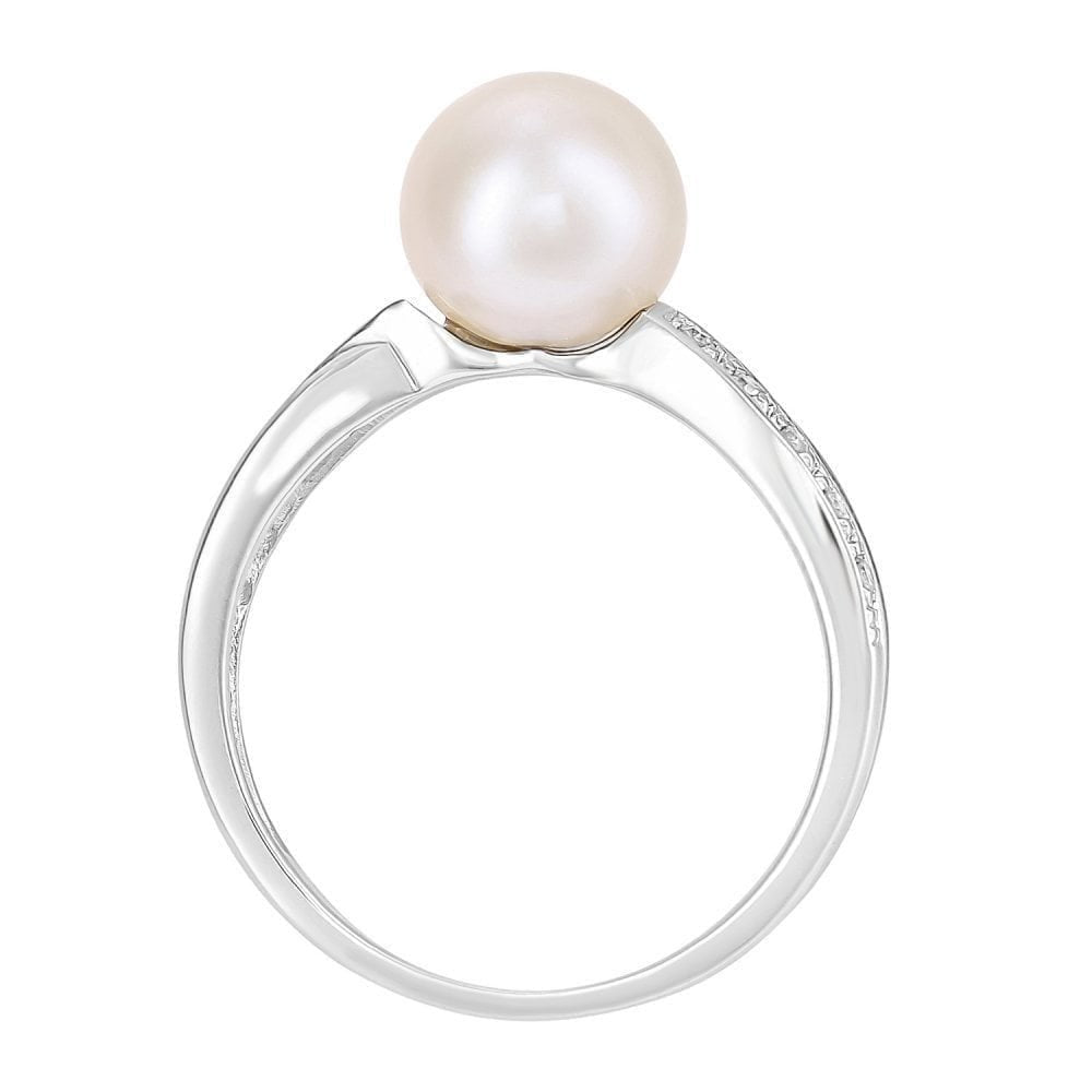 White Gold Freshwater Pearl & Diamond Accent Crossover Ring