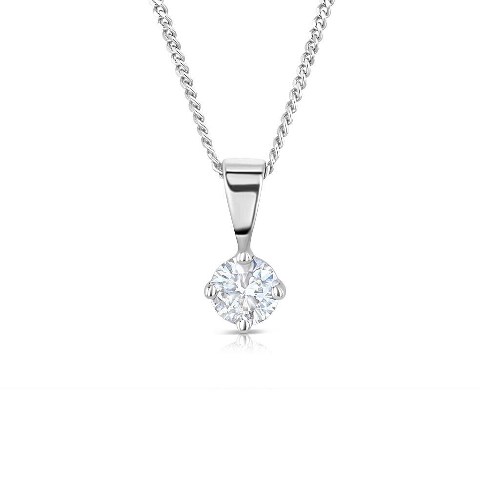 18ct White Gold 0.35ct Claw Set Diamond Solitaire Pendant Hallmarked