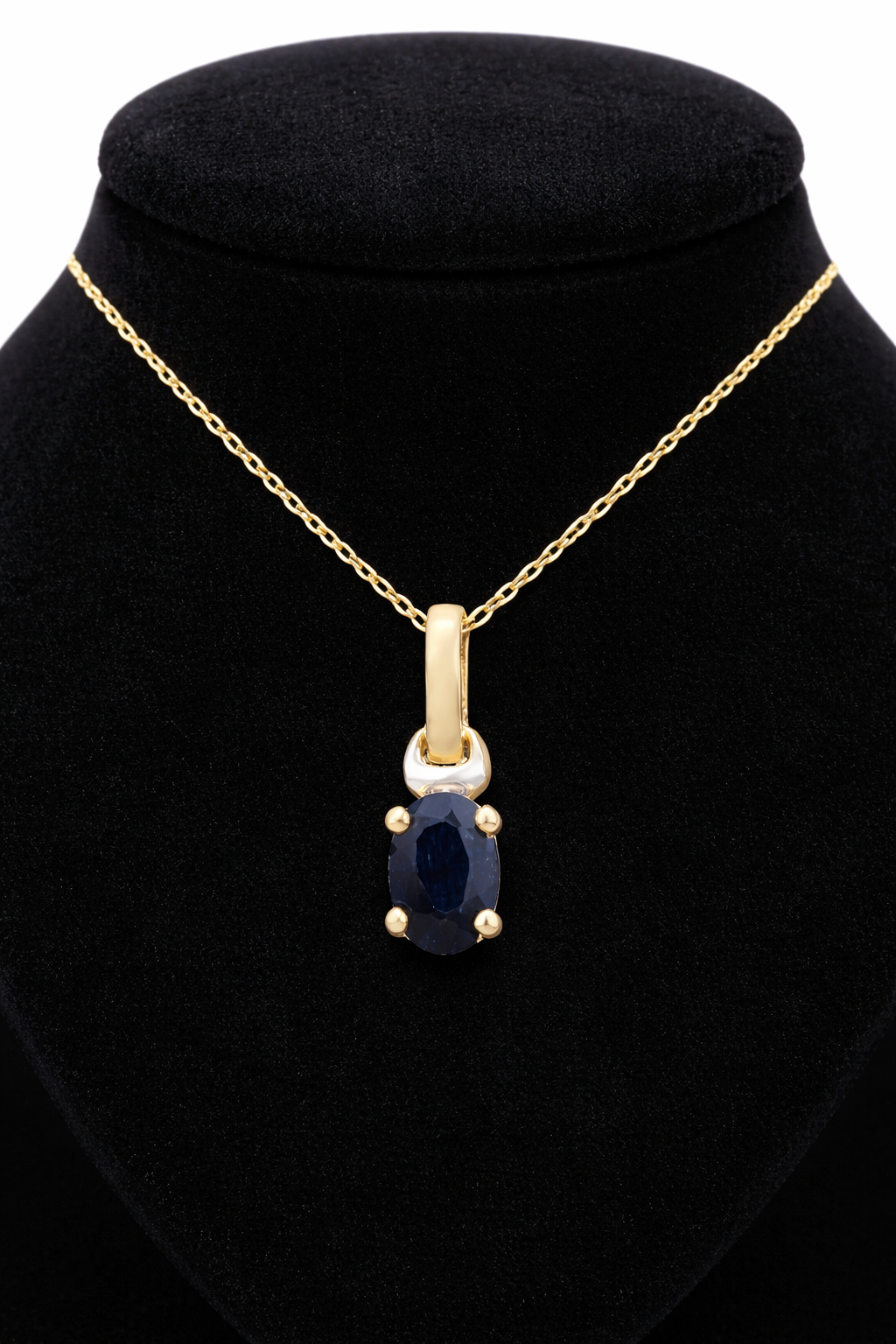 Natural Sapphire Oval Solitaire Pendant Solid Yellow Gold 18" 46cm Length Chain