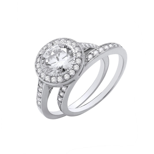 Sterling Silver Bridal Set Halo Zircon Half Eternity Rings 925 Hallmark