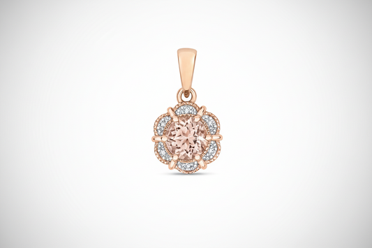 9ct Rose Morganite and Diamond Round Flower Cluster Pendant Real Stones