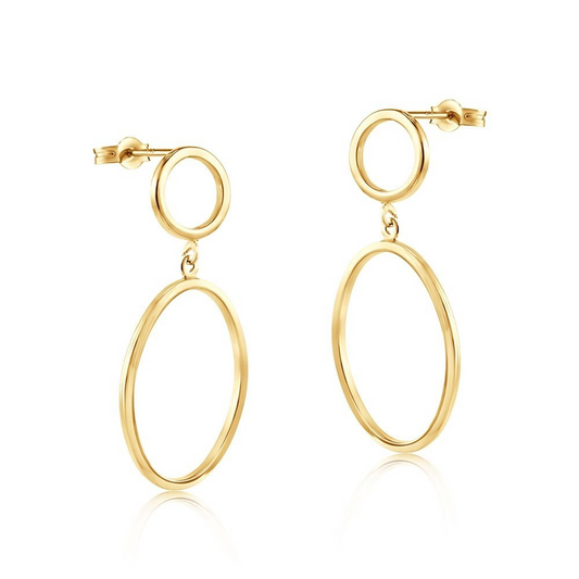 Open Oval Drop Earrings 9ct Yellow Gold 30mm Drops Hallmarked