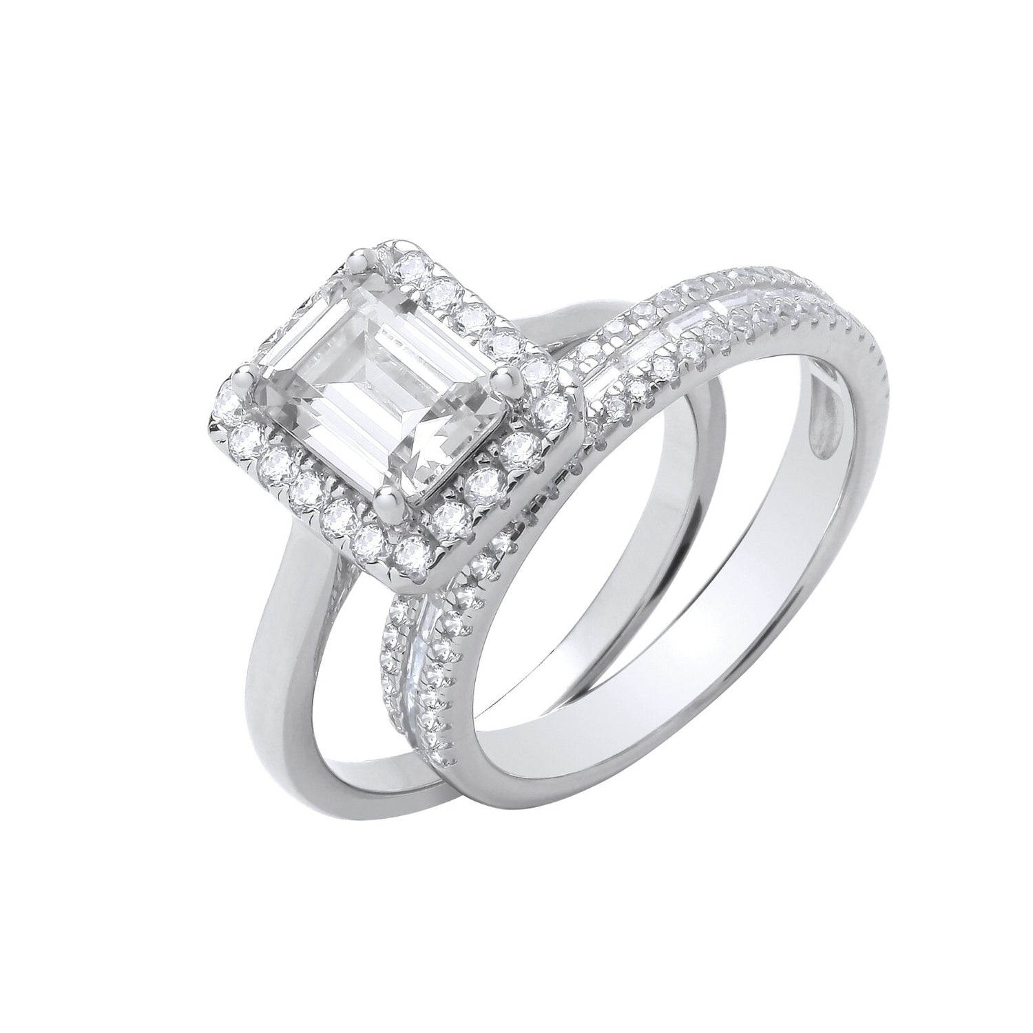 Sterling Silver Solitaire & Half Eternity Bridal Set Rings 925 Hallmark Size J-Q