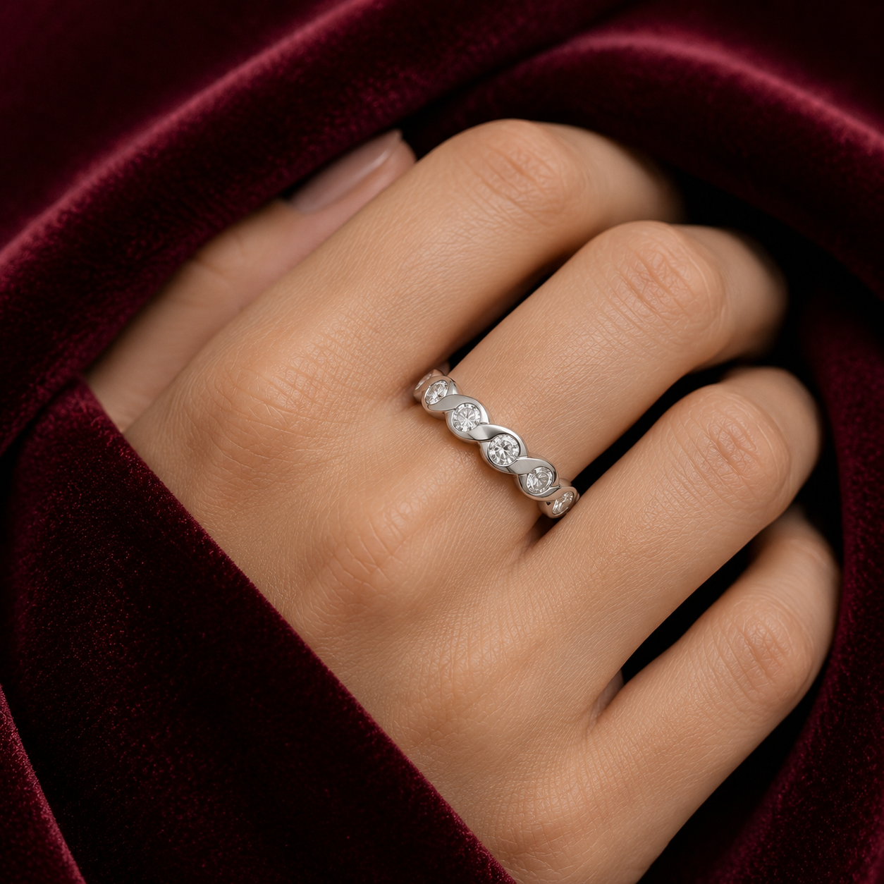 Sterling Silver Five Stone Eternity Band Ring 925 Hallmark