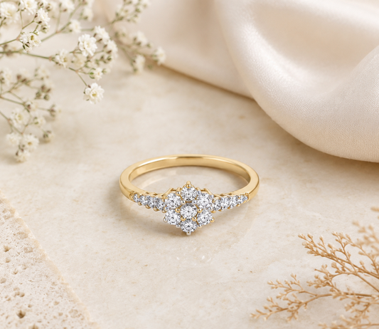 Elegant Floral Cluster Ring in 18ct Gold Solid Sterling Silver Engagement