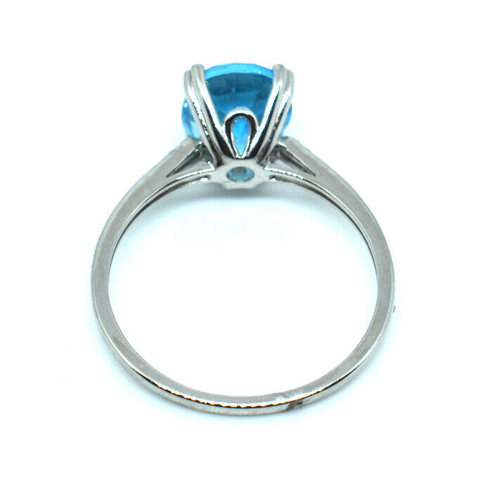 Blue Topaz and Diamond Solitaire Ring Solid White Gold Large Oval 10 x 8mm