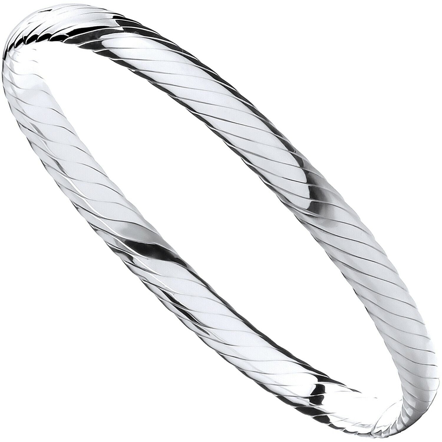 Silver Ribbed Ladies Bangle British Made Full Hallmark Heavy Weight Boxed