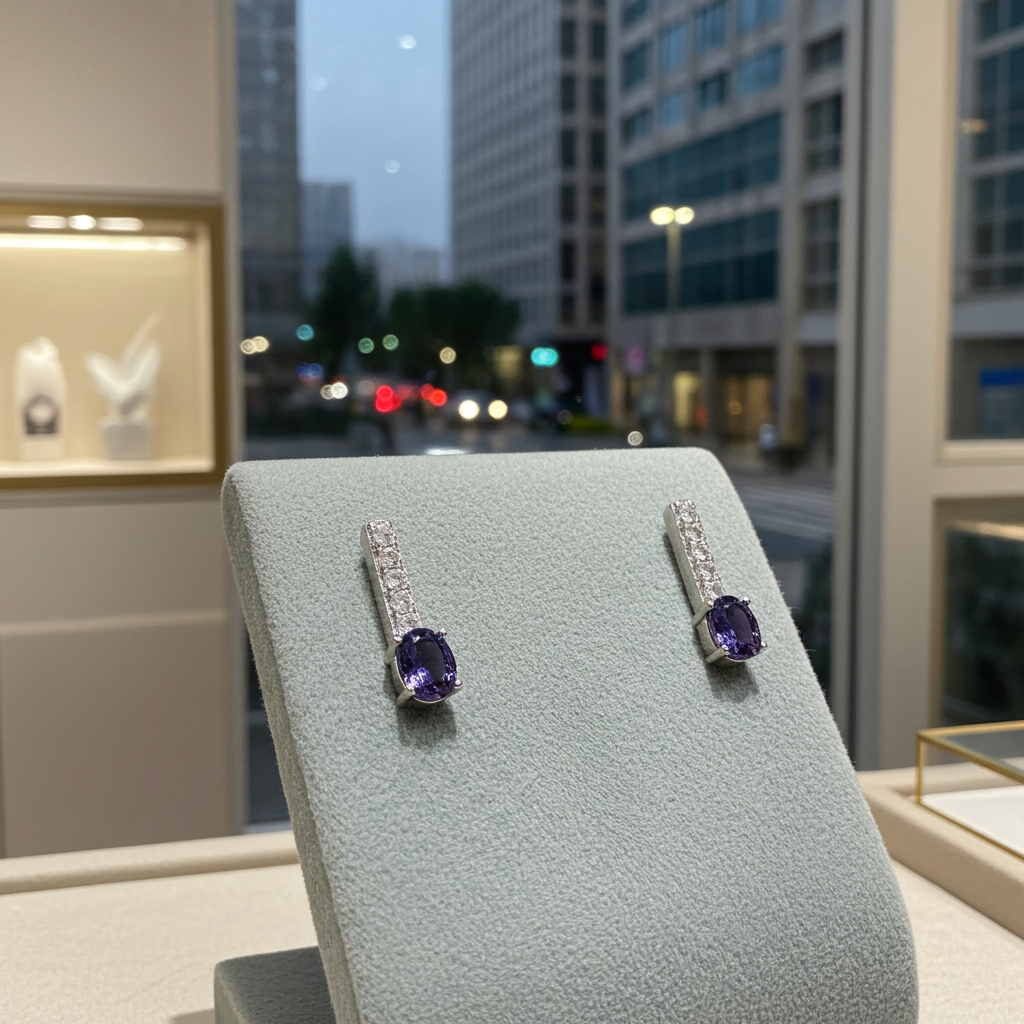 Tanzanite Drop Stud Earrings Solid Sterling Silver 925 Hallmark Rhodium Finish