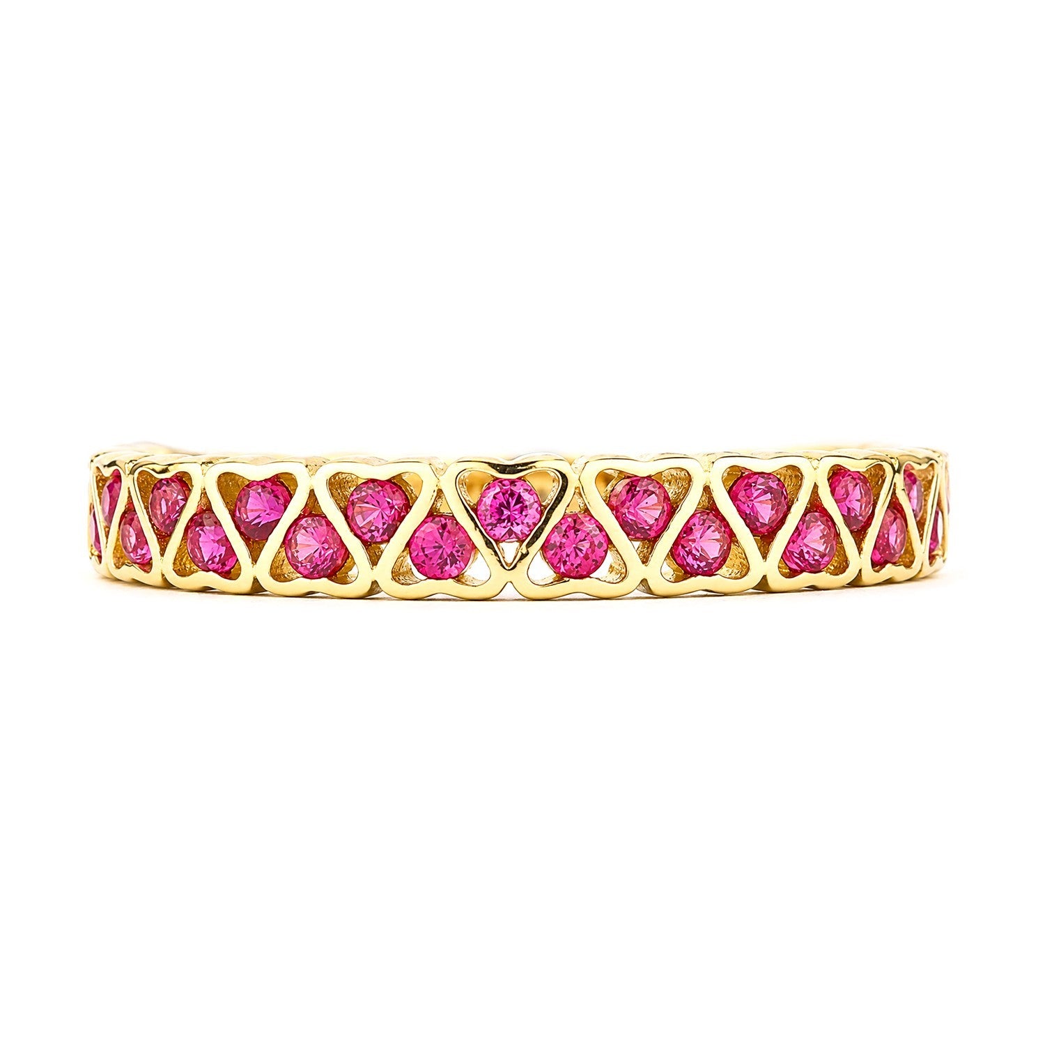 9k Yellow Gold Ruby Heart Eternity Band Stackable Ring Sizes KLMNOPQRS
