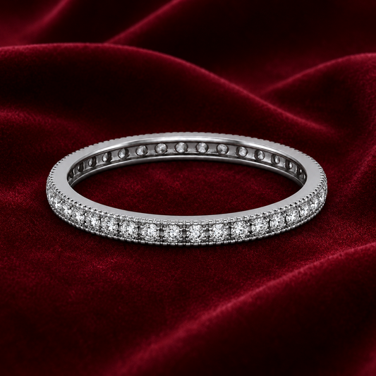 Sterling Silver Full Eternity 3mm Millgrain Band Ring 925 Hallmark