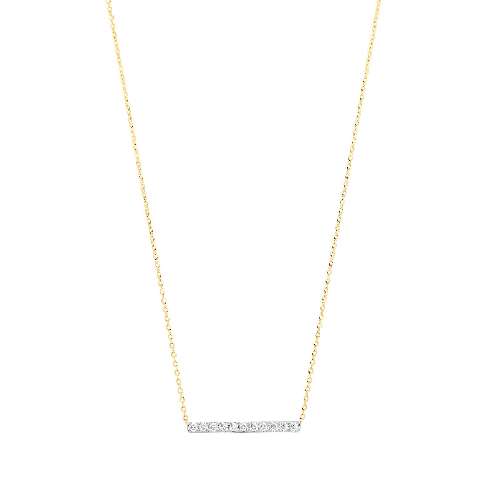 9ct Yellow Gold 0.20ct Diamond Bar Necklace (chain 16-17") Made in London