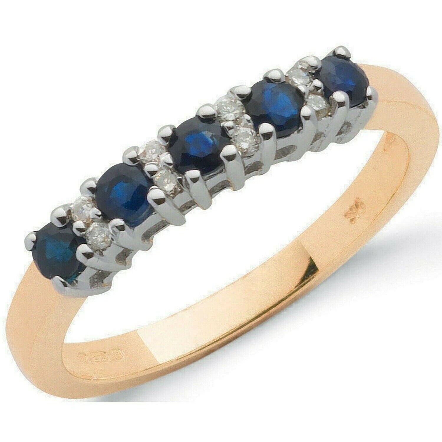 9ct Yellow Gold 0.06ct Diamond & 0.50ct Blue Sapphire Eternity Ring