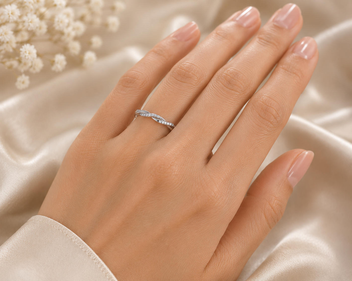 Elegant Twisted Infinity Eternity Ring in Solid Sterling Silver